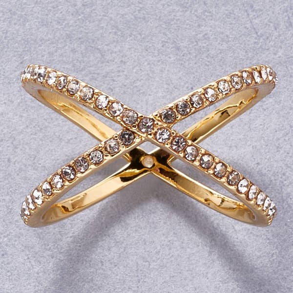 Ashley Cooper(tm) Gold-Tone X Ring with Clear Pave Stones - image 