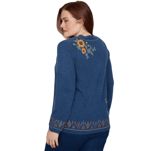 Womens Alfred Dunner Tuscany Sunflower Embroidery Cardigan