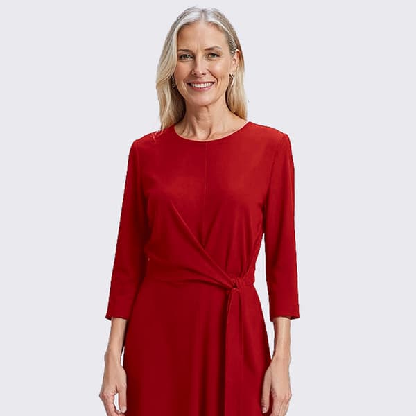 Womens Perceptions 3/4 Sleeve Solid Side Tie Shift Dress