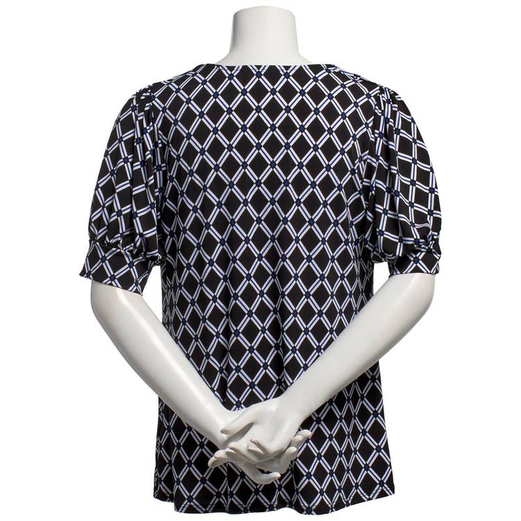 Petite Notations Short Sleeve Bar Neck Diamond Blouse