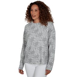 Petite Hearts of Palm Silver Linings Floral Swirl Sweater