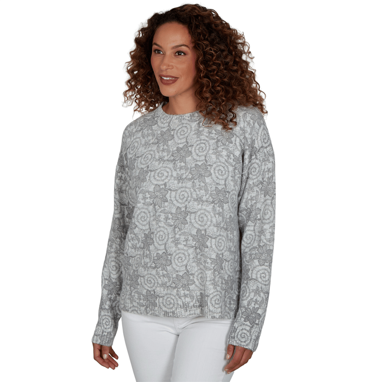 Petite Hearts of Palm Silver Linings Floral Swirl Sweater