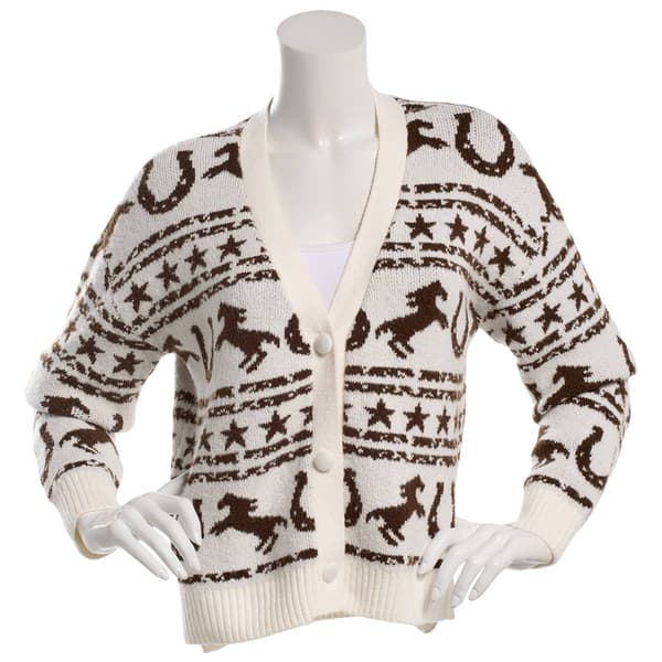 Juniors No Comment Mossy Western Button Front Cardigan - Gardenia