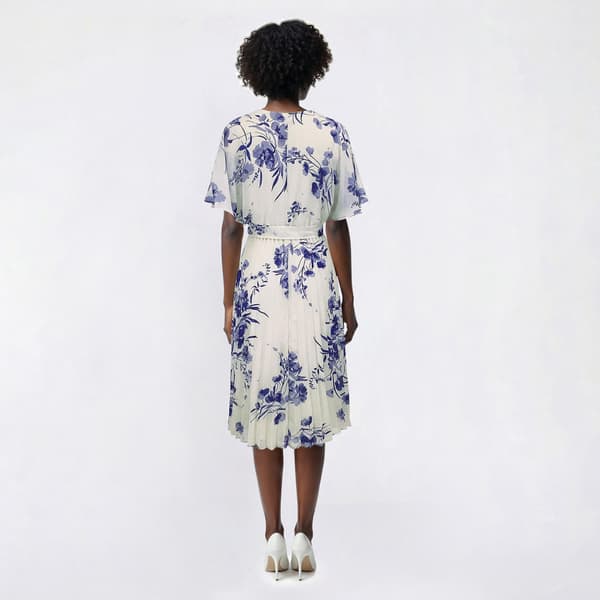Womens Sandra Darren Flutter Sleeve Floral Pleated Midi Dress