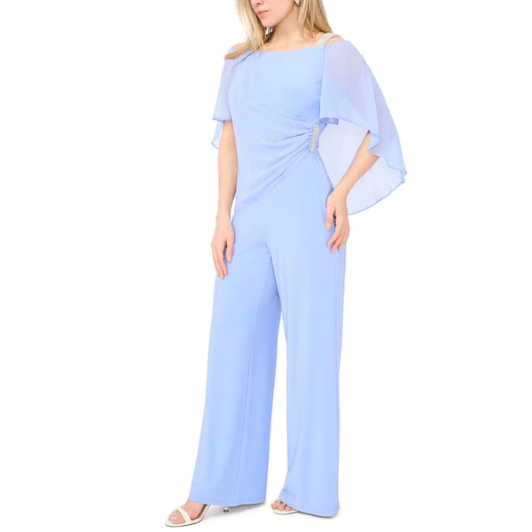 Petite MSK Solid Capelet Overlay Rhinestone Trim Jumpsuit