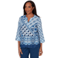 Womens Alfred Dunner Indigo Girls 3/4 Sleeve Patchwork Blouse - image 3