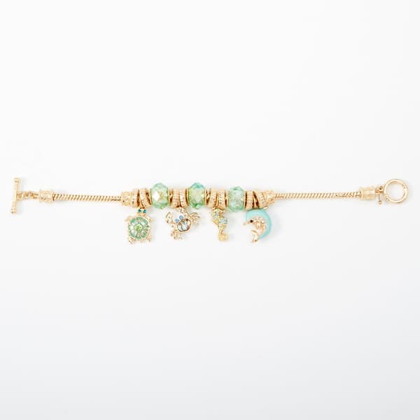 Napier Gold-Tone & Green Sealie Charm Bracelet - image 