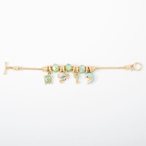Napier Gold-Tone & Green Sealie Charm Bracelet - image 