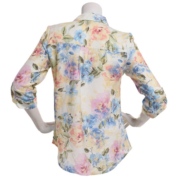 Juniors A. Byer Floral Roll Tab Sleeve Portofino Blouse