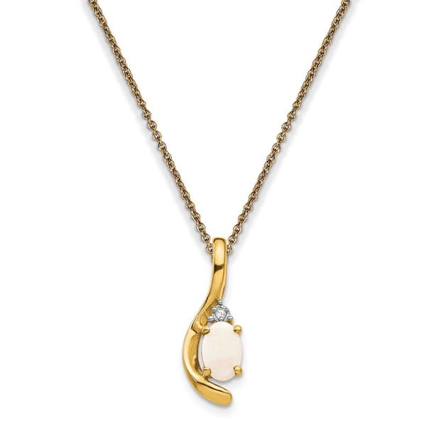 14kt. Yellow Gold Opal Diamond Pendant Necklace - image 