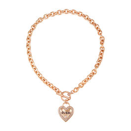Guess White 17in. Gold IG Crystal Heart Pendant Necklace
