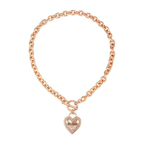 Guess White 17in. Gold IG Crystal Heart Pendant Necklace - image 