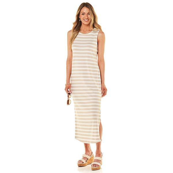 Womens Emily Daniels Sleeveless Stripe Side Slit Midi Dress