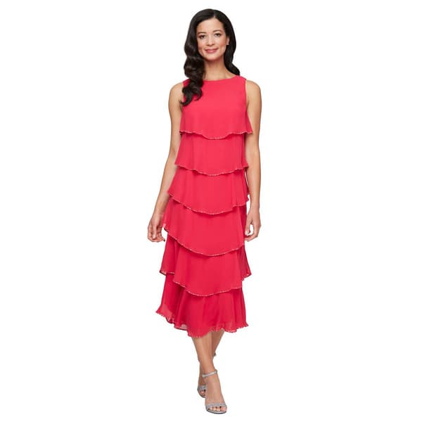 Petite SLNY Sleeveless Tier Beaded Trim Midi Dress