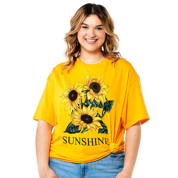 Juniors Plus Hybrid Promotions Sunshine Sunflower Graphic Tee - image 