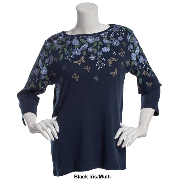 Petite Hasting & Smith 3/4 Sleeve Floral Boat Neck Tee