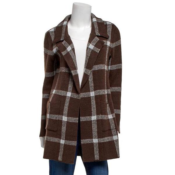 Womens By Design Long Sleeve Plaid Two Pocket Cardigan - image 