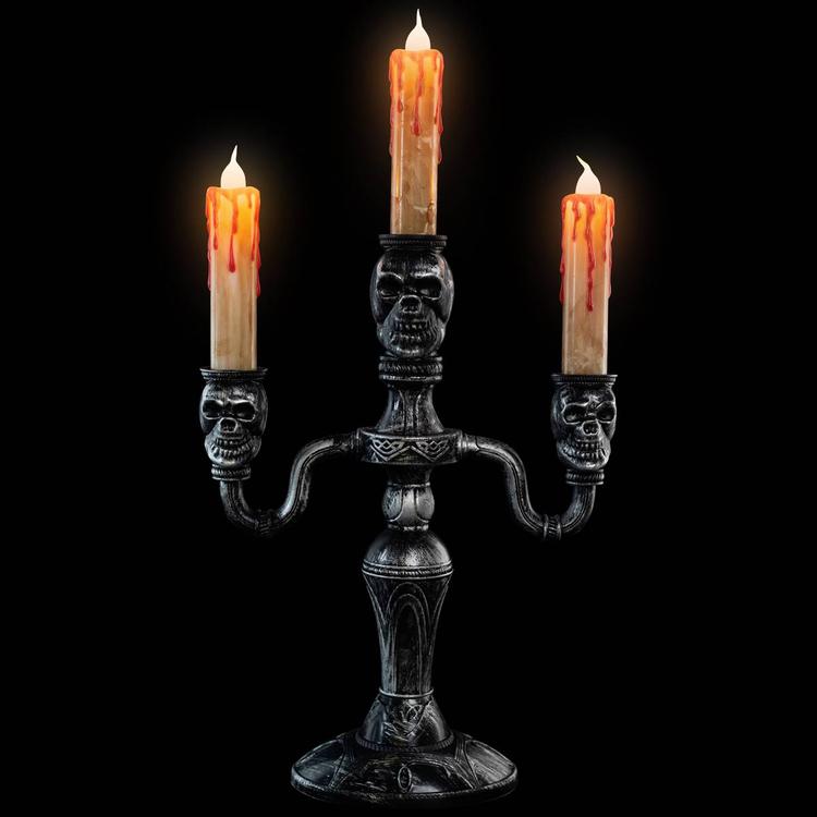 Northlight Seasonal 13.75in. Silver Skull Halloween Candelabra