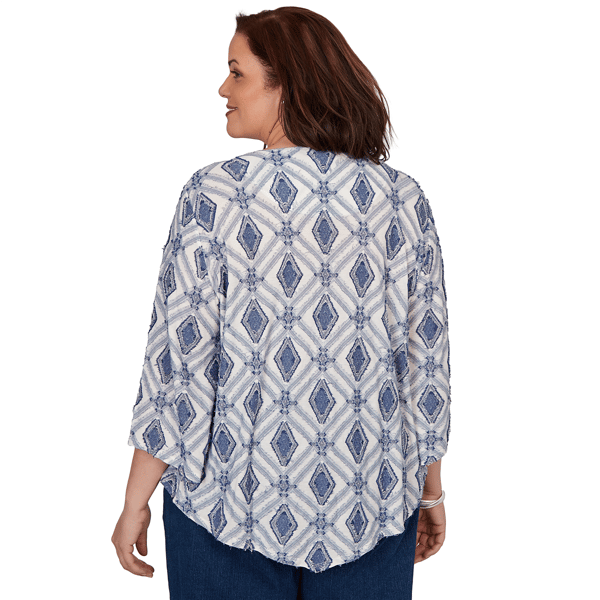 Plus Size Alfred Dunner Indigo Girls 3/4 Sleeve Diamond Blouse