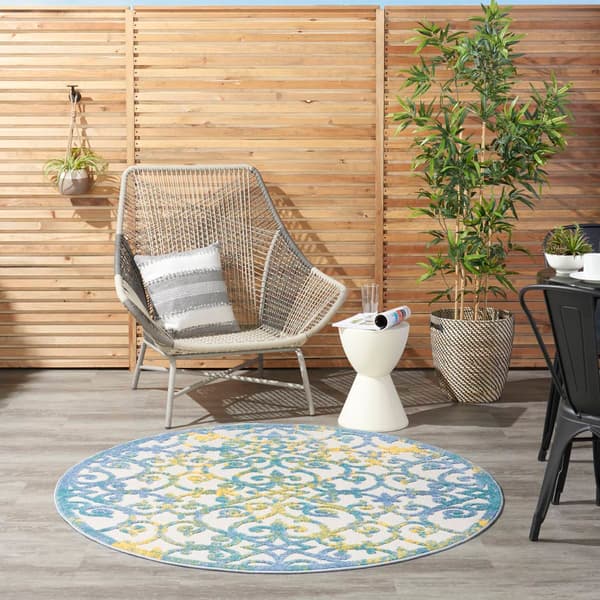 Nourison Aloha Scroll Print Indoor/Outdoor Round Rug