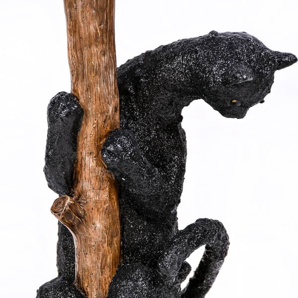 National Tree 13in. Halloween Black Cat Climbing Broom Figurine