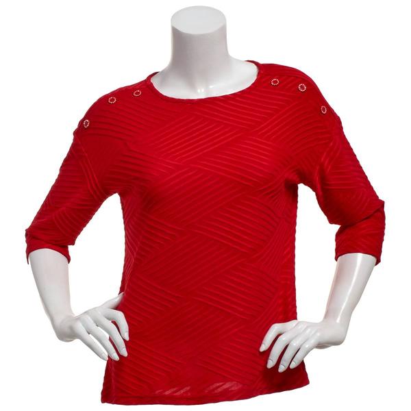 Petite Emily Daniels 3/4 Sleeve Button Shoulder Blouse - image 