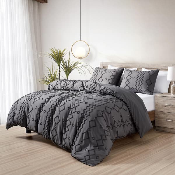 Bibb Home 3pc. 2000 Thread Count Geometric Tufted Duvet Set - image 