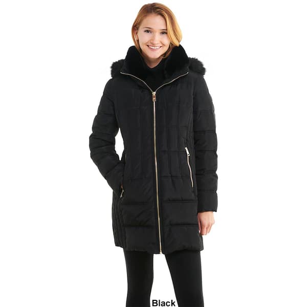 Womens Michael Kors Long Puffer Coat w Faux Fur Club Collar Boscov s