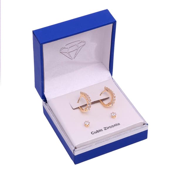 Gold-Tone CZ 4mm Stud & Hoop Earrings Duo - image 