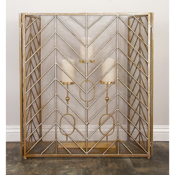 9th & Pike&#174; Contemporary Brass Metal Fireplace Screen