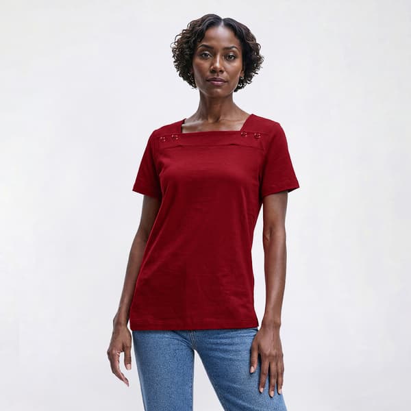 Womens Hasting & Smith Short Sleeve Solid Button Shoulder Tee