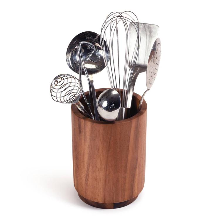Kalmar Home Acacia Wood Rotating Lazy Susan Utensil Holder