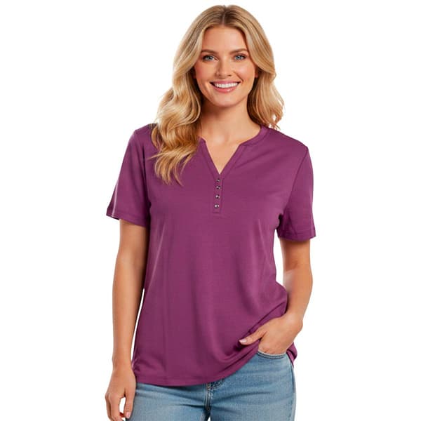 Plus Size Hasting & Smith Short Sleeve Solid Henley Tee - image 