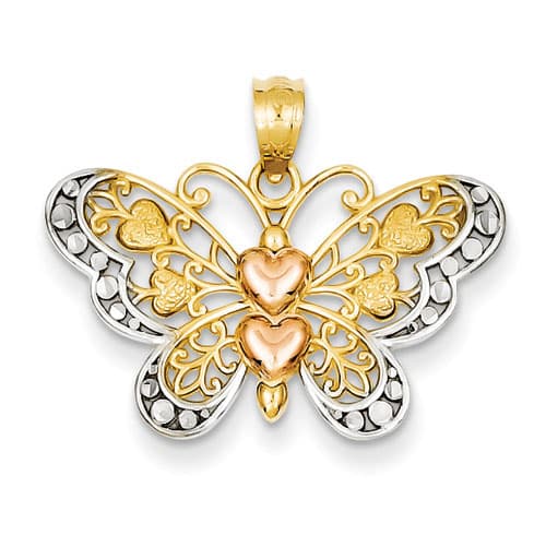 Unisex Gold Classics(tm) 14kt. Two Tone Gold Butterfly Pendant - image 