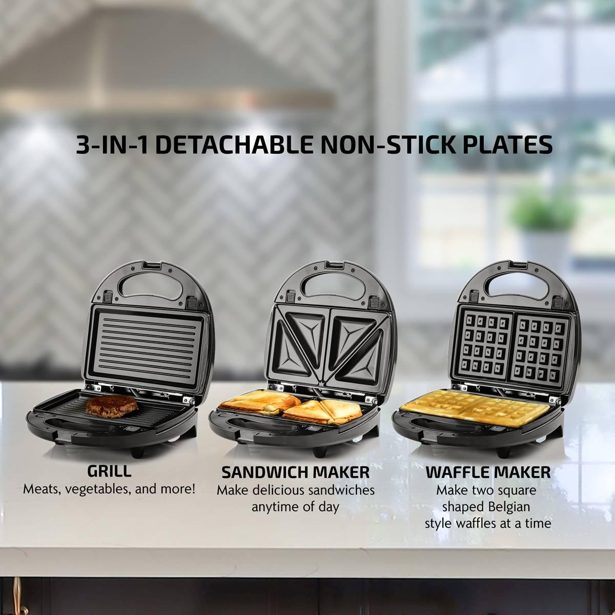 Ovente Electric Indoor Sandwich Grill Waffle Maker Set