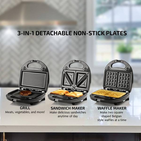 Ovente Electric Indoor Sandwich Grill Waffle Maker Set
