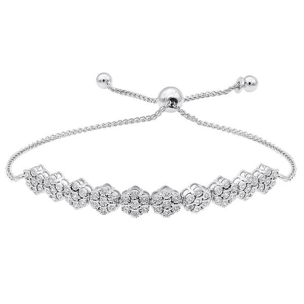 Diamond Classics(tm) 1/4ctw. Sterling Silver Flower Bolo Bracelet - image 