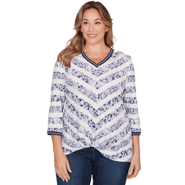 Women''s Ruby Rd. Jetsetter Floral Stripe Twist Front Knit Top
