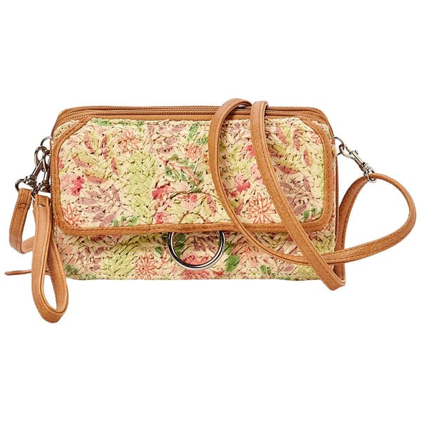 Womens Bueno Floral Straw Crossbody Wallet