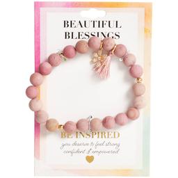 Beautiful Blessings Rose Stone Flower Charm Bead Bracelet