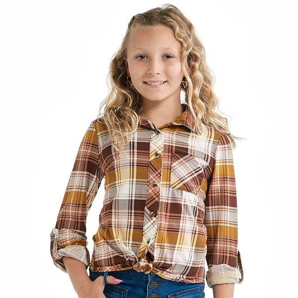 Girls (7-16) No Comment Button Down Top - Maegell Plaid