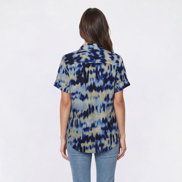 Womens Anne Klein Short Sleeve Button Front Abstract Blouse