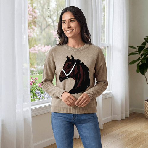 Womens Draper James Long Sleeve Jacquard Horse Sweater - image 