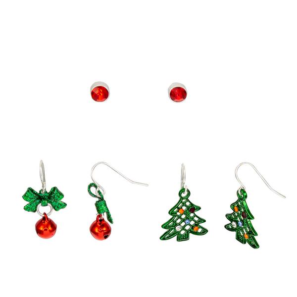 Gold-Tone Holiday Charm Drop Trio Earrings Set - image 