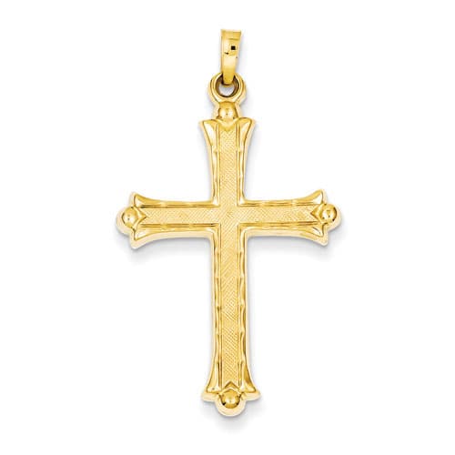 Unisex Gold Classics&#40;tm&#41; 14kt. Fleur De Lis Hollow Cross Pendant - image 