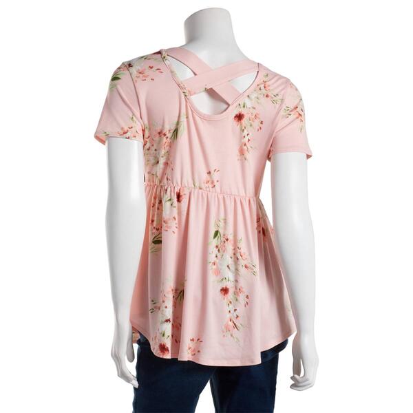Womens Due Time Floral Criss Cross Maternity Babydoll Tee - Blush