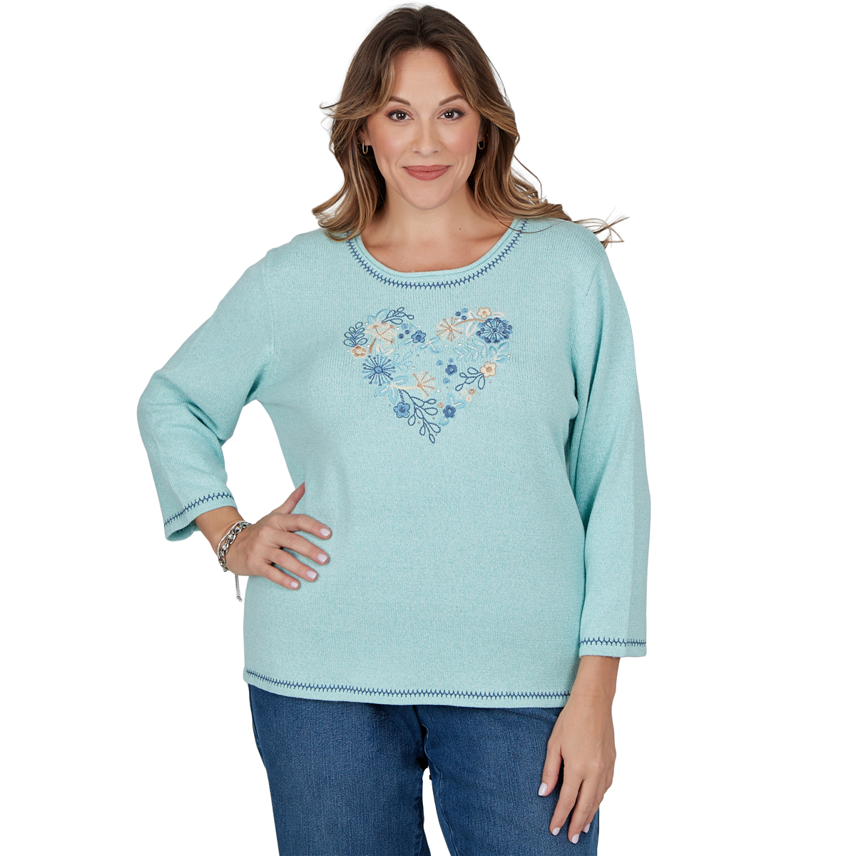 Plus Size Alfred Dunner Ann Arbor Floral Heart Sweater