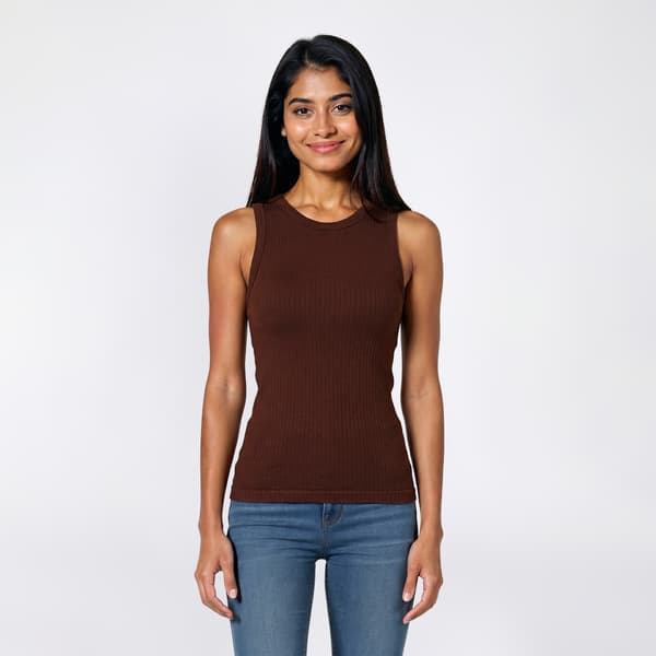 Juniors No Comment Rib Seamless Crewneck Tank With Molded Cup - image 
