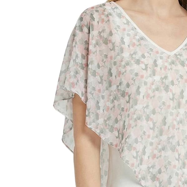 Womens NY Collection Brushstroke V Neck Chiffon Poncho Blouse