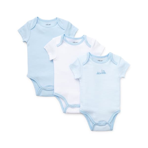 Baby Boy &#40;NB-9M&#41; Little Me 3pk. Train Short Sleeve Bodysuits - image 